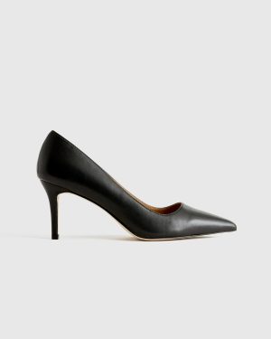 Italian Leather 75mm Pointy Black Toe Pump