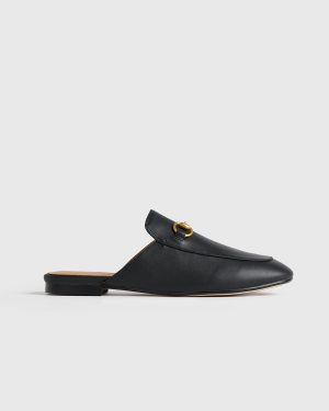 Italian Leather Horsebit Black Loafer Mule