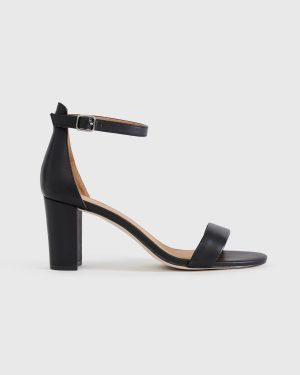 Italian Leather 65mm Black Block Heel